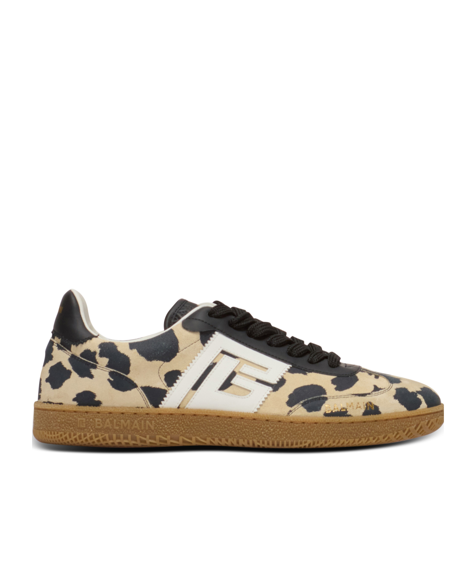 Balmain Swan Leopard Print Suede Leather Trainers In Brown