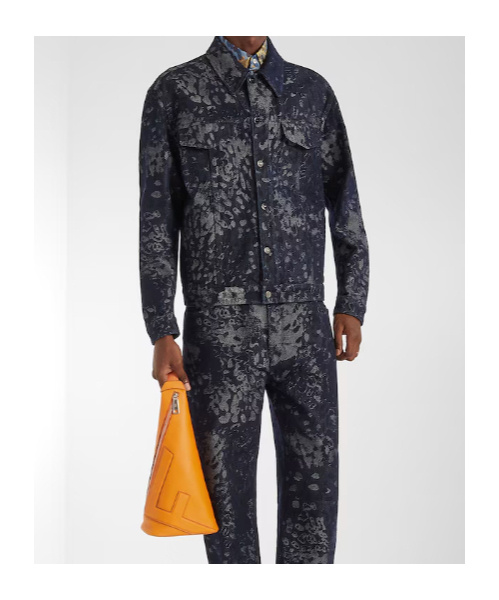 Fendi Blue Jacquard Denim Jacket In Blue