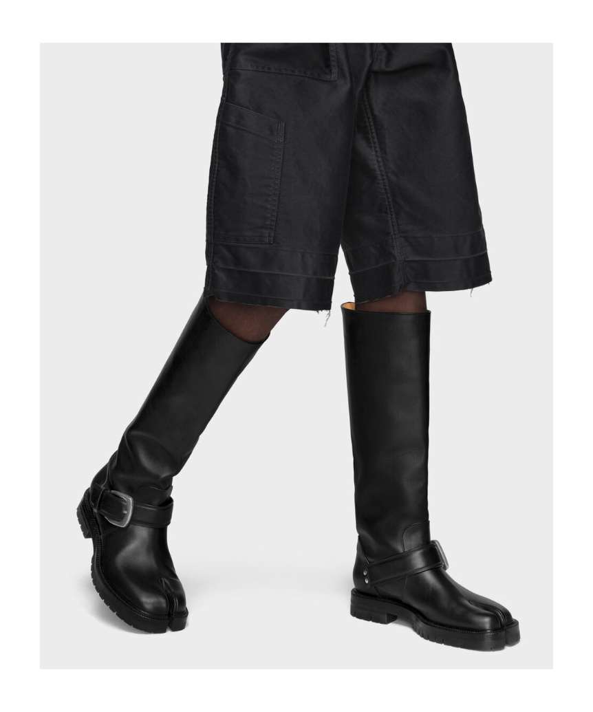 Maison Margiela Knee-high Tabi Boots Featuring Buckle Detail In Black