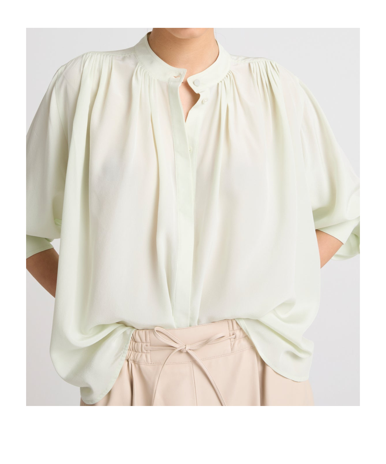 Shop Yves Salomon Pleated Silk Shirt In White