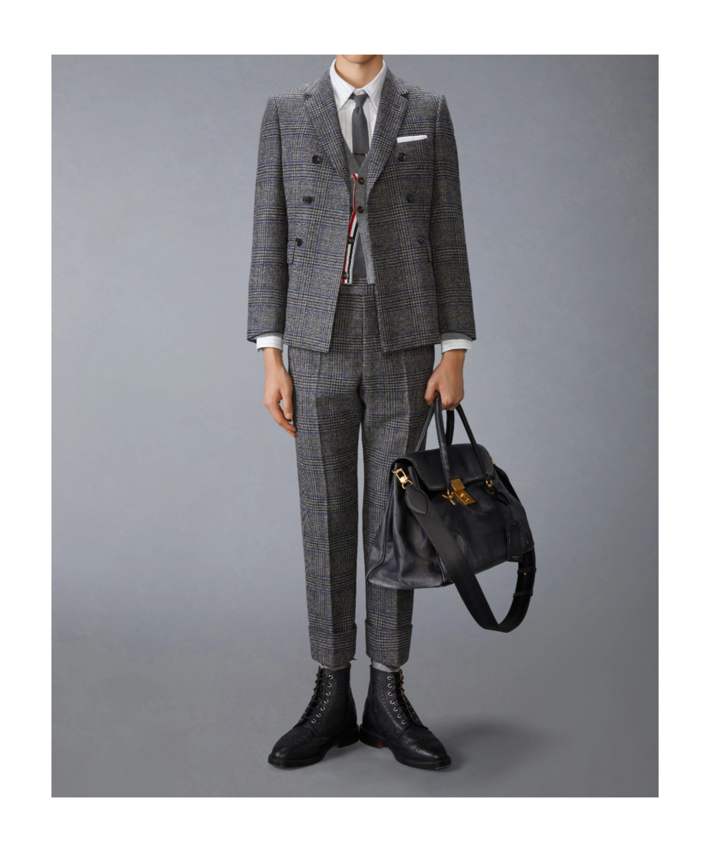 Thom Browne Gray Prince Of Wales Hunting Tweed Blazer In Multi