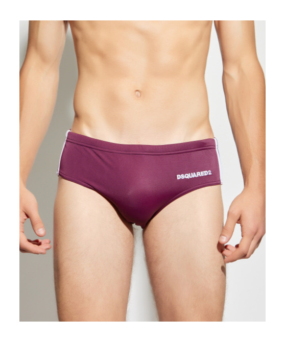 Dsquared2 Elastic Waist Swim Trunks In Burgundy