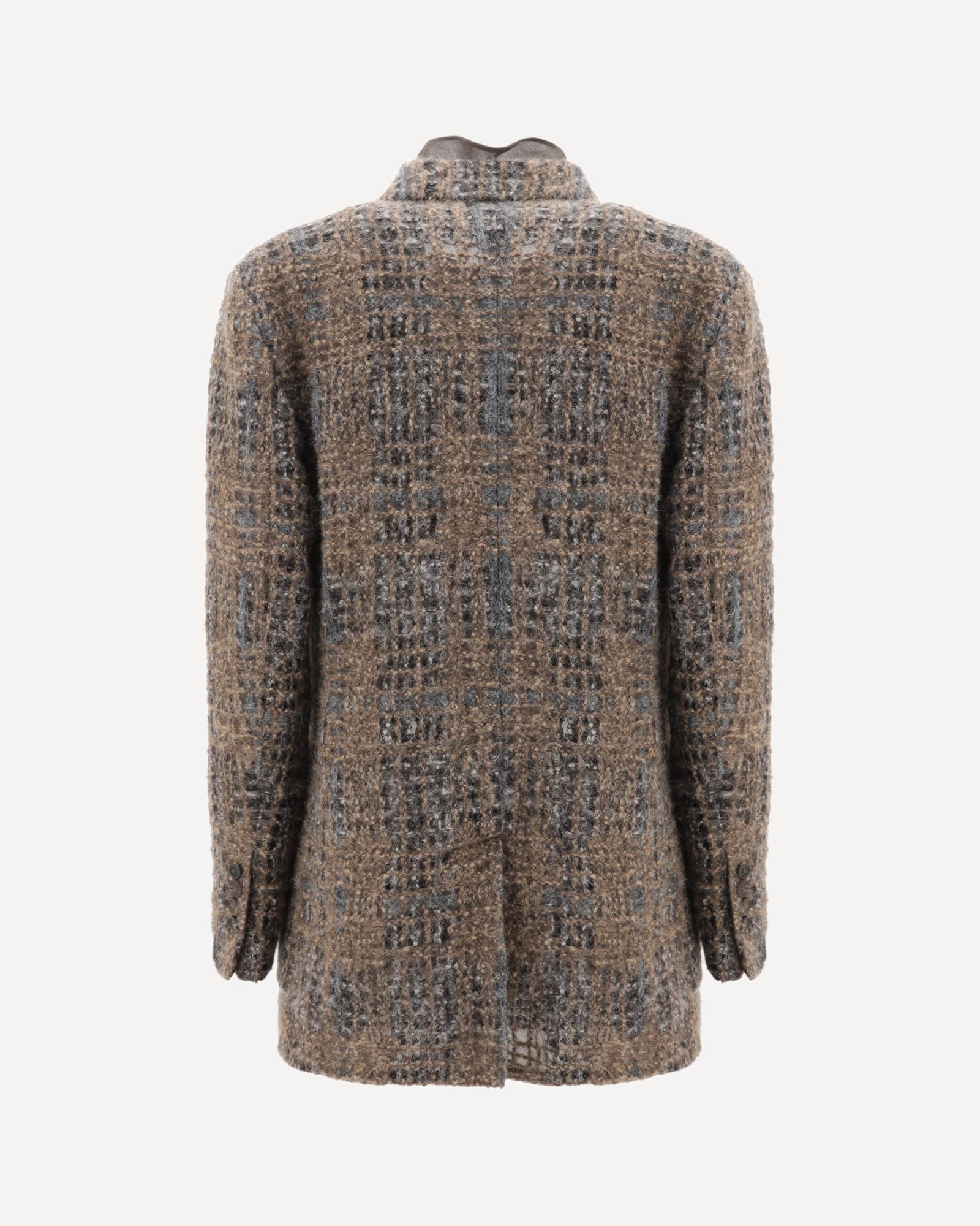 Brunello Cucinelli Check Pattern Mohair Blazer Jacket In Brown