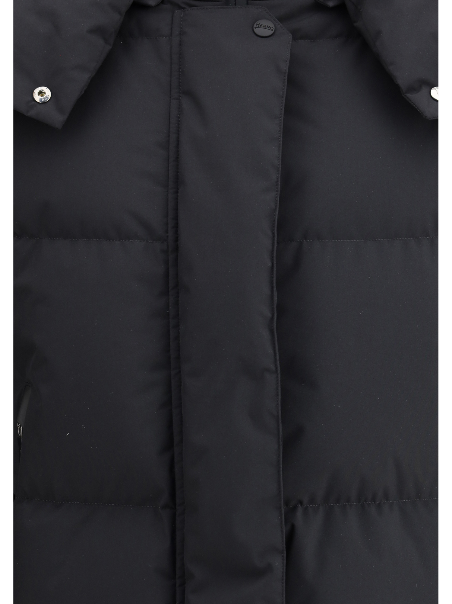 Herno Long Length Quilted Hooded Down Jacket In Black