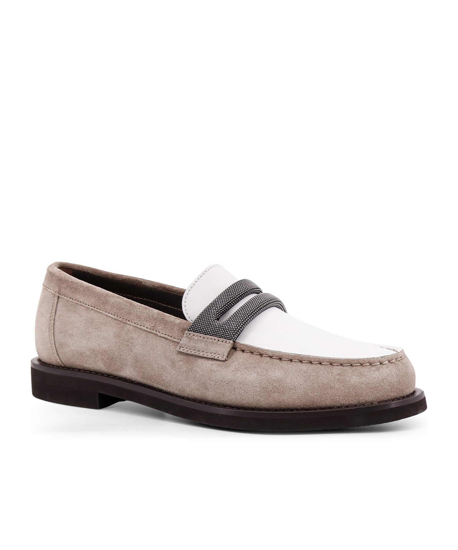 Brunello Cucinelli Beige Loafers With Monile Detail And Chain In Suede Woman In Nude