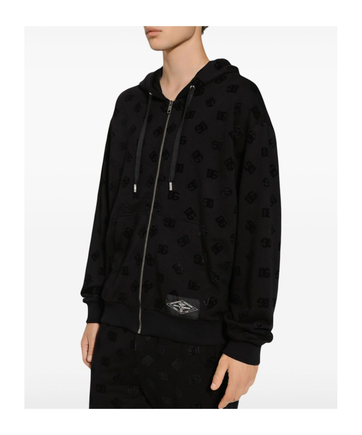 Dolce & Gabbana All-over Dg Print Zip-up Hoodie In Black