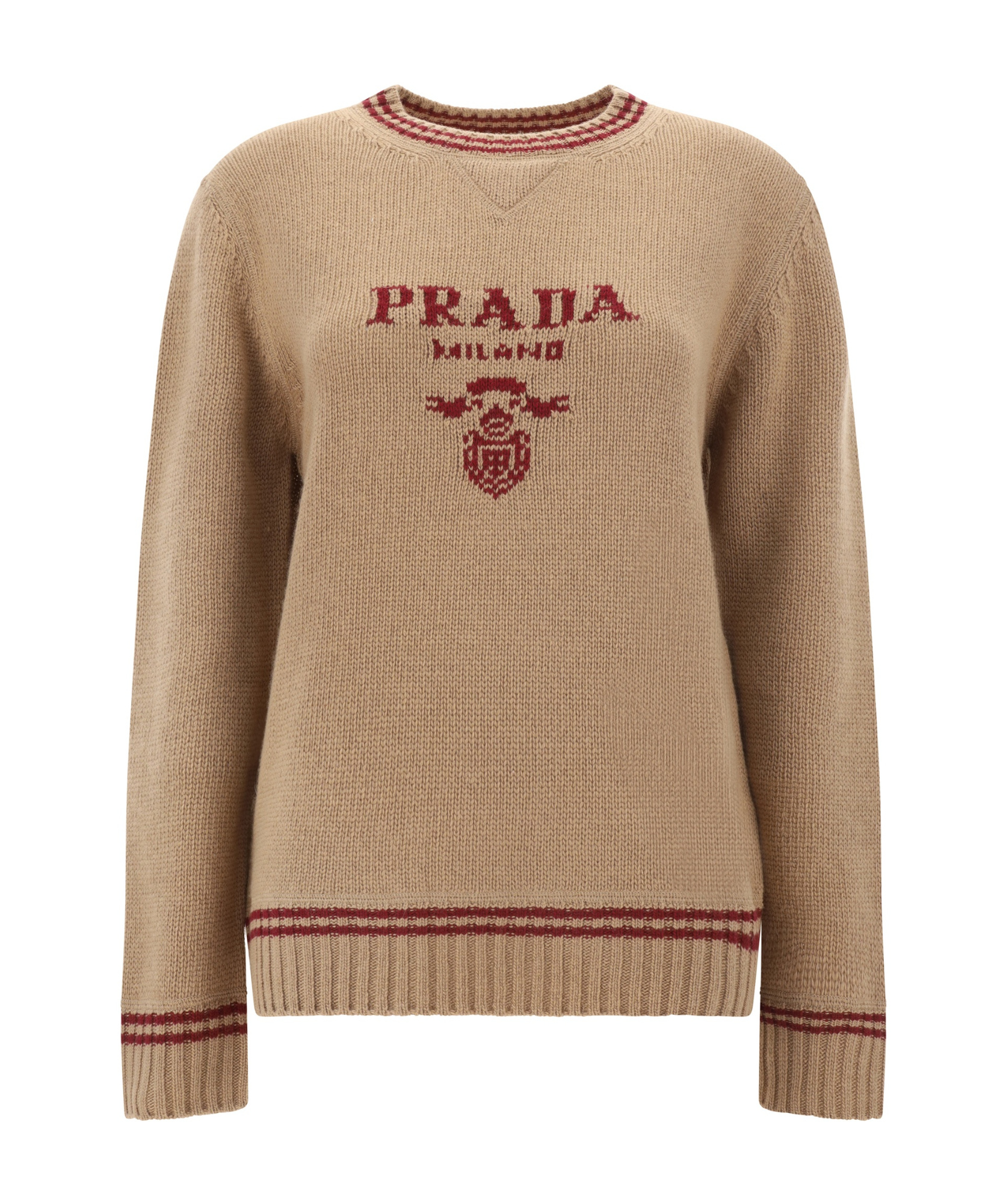 Prada Wool And Cashmere Crew-neck Sweater In Brown