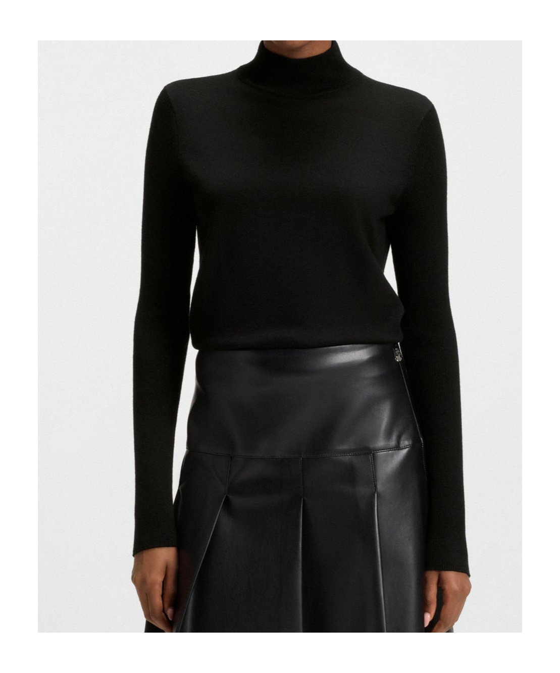 Hugo Boss Mock-neck Sweater In Merino Wool In Black
