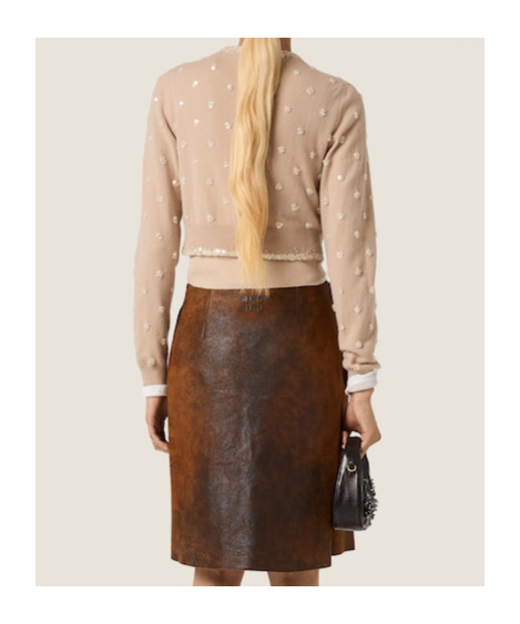 Miu Miu Embroidered Cashmere Cardigan In Neutral