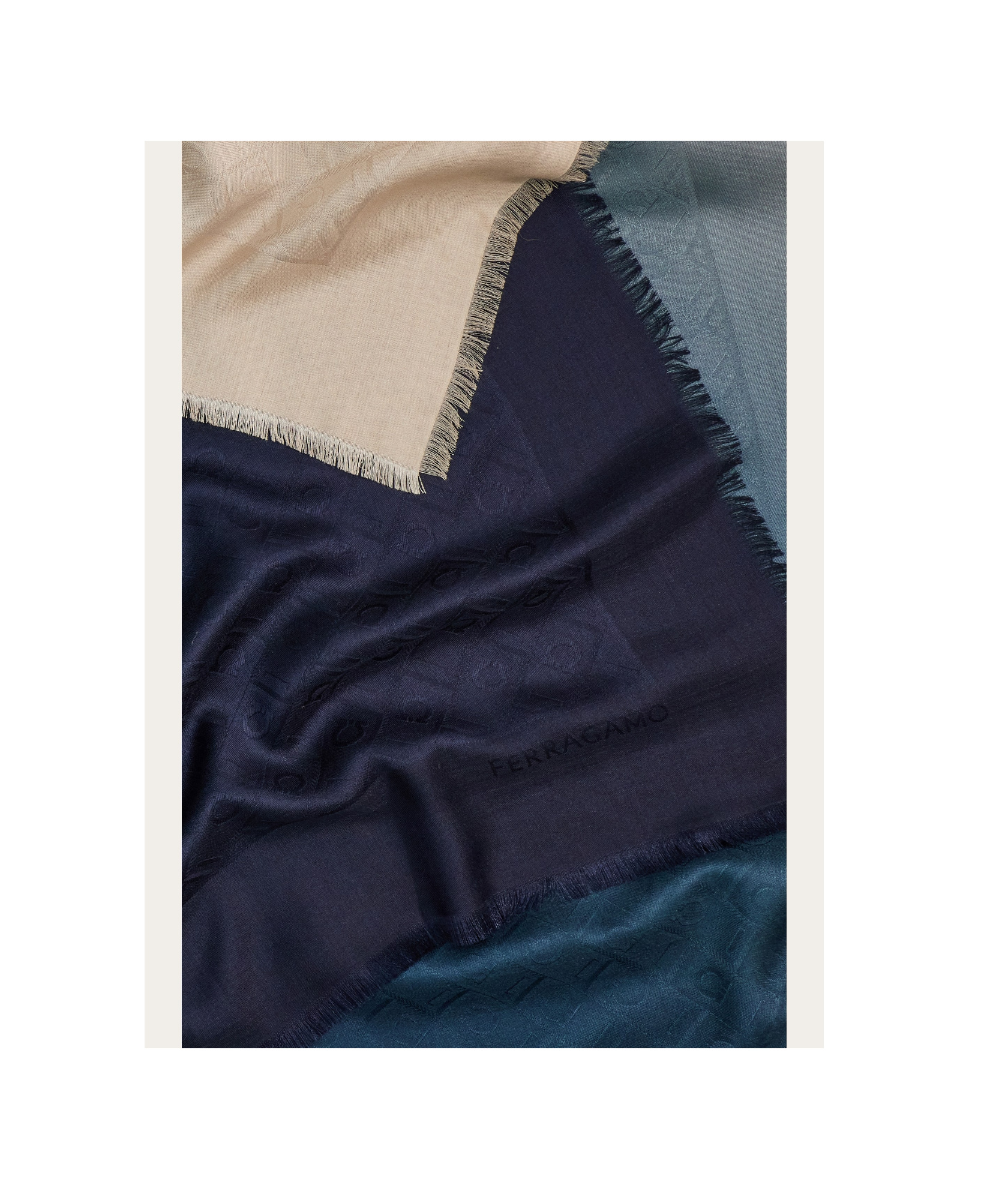 Ferragamo Monogram Silk And Wool Shawl In Blue