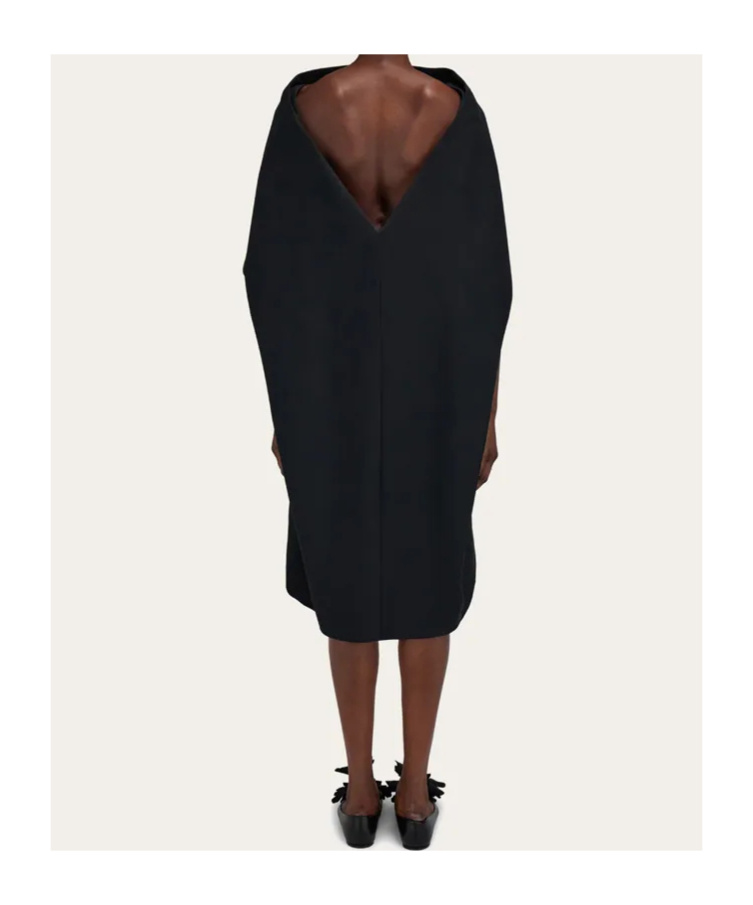 Ferragamo Belted Midi Dress With Billowing Front Panel In Black