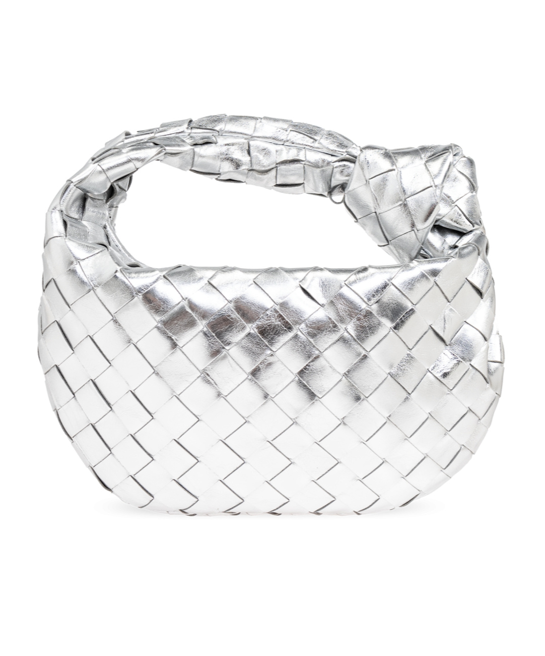 Bottega Veneta Teen Jodie Metallic Intrecciato Top-handle Bag In White