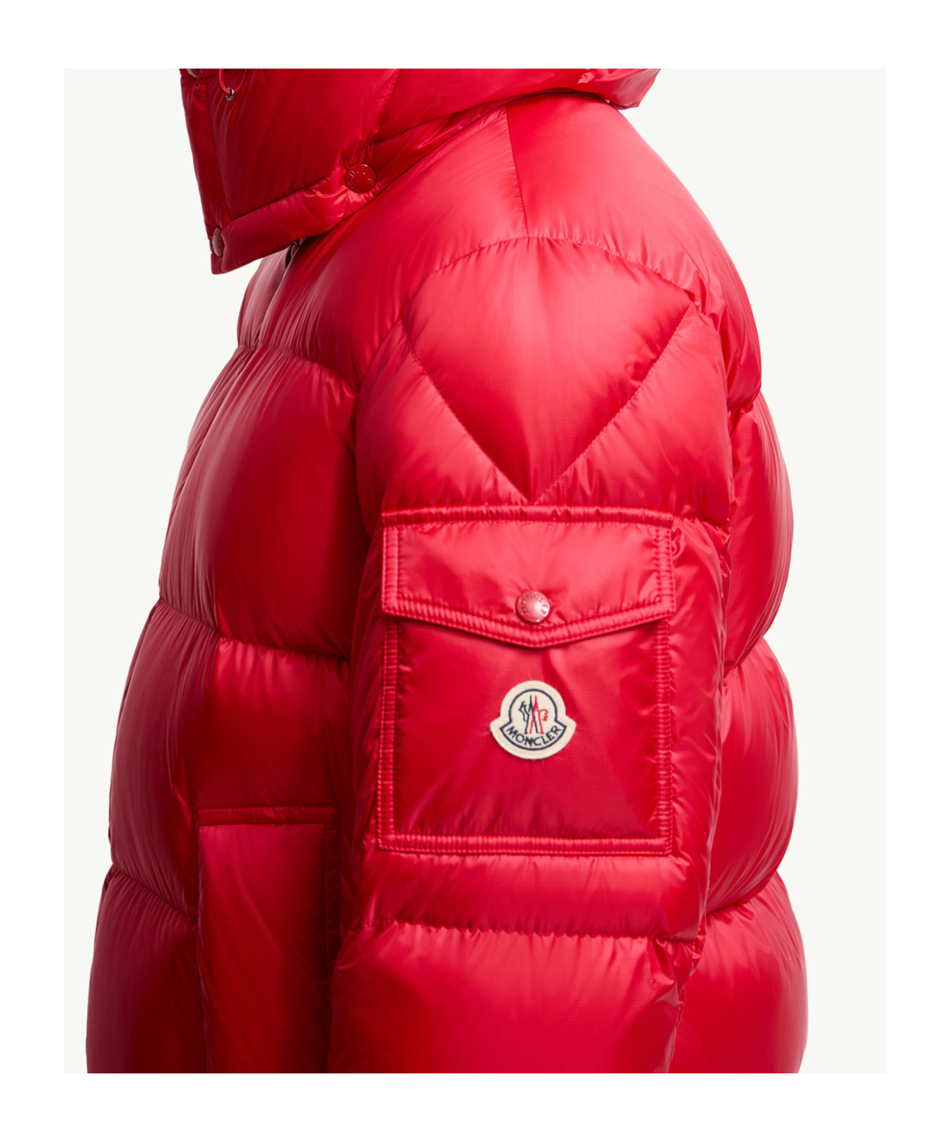 Moncler Quilted Down Jacket With Detachable Hood In Red