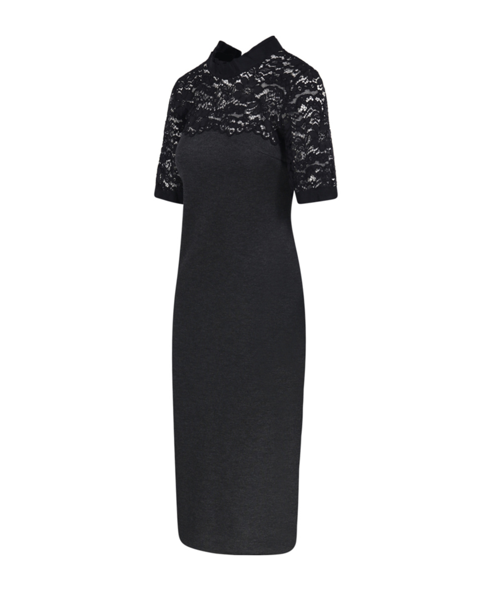 P.a.r.o.s.h Short Sleeve High Neckline Lace Detailing Dress In Black