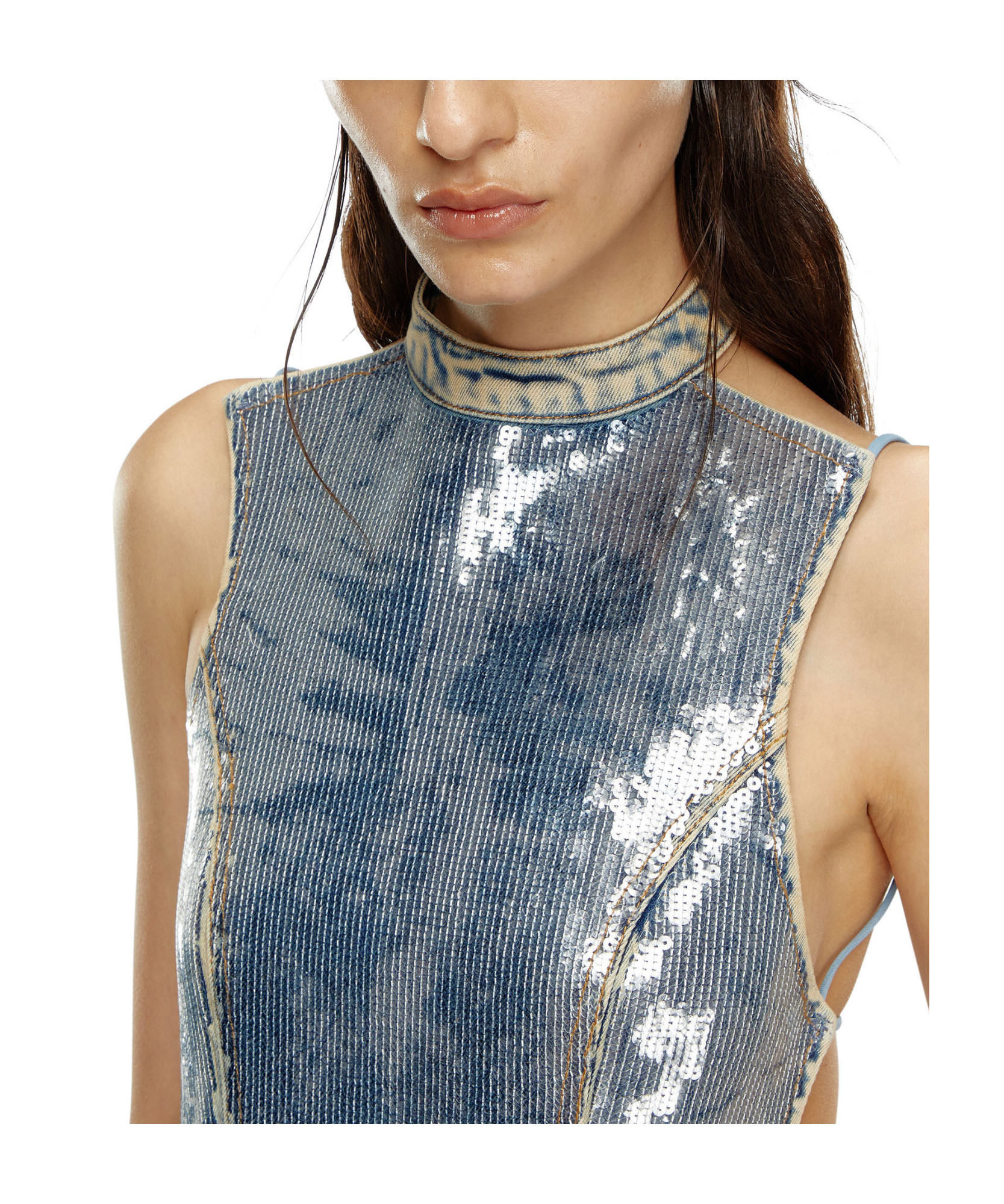 Diesel Cotton Top With Sequins In Blue