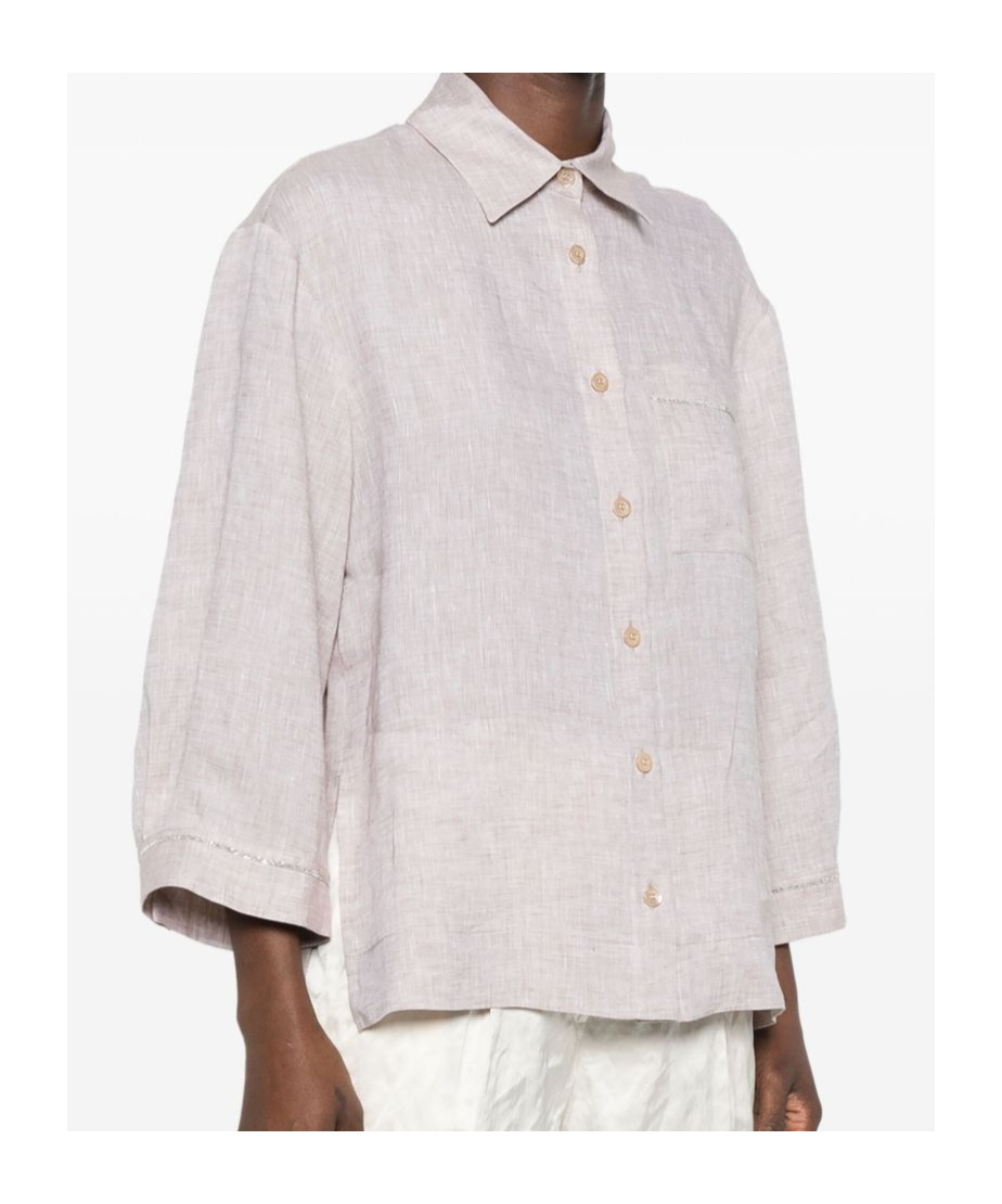 Peserico Beige Linen Shirt With Classic Collar