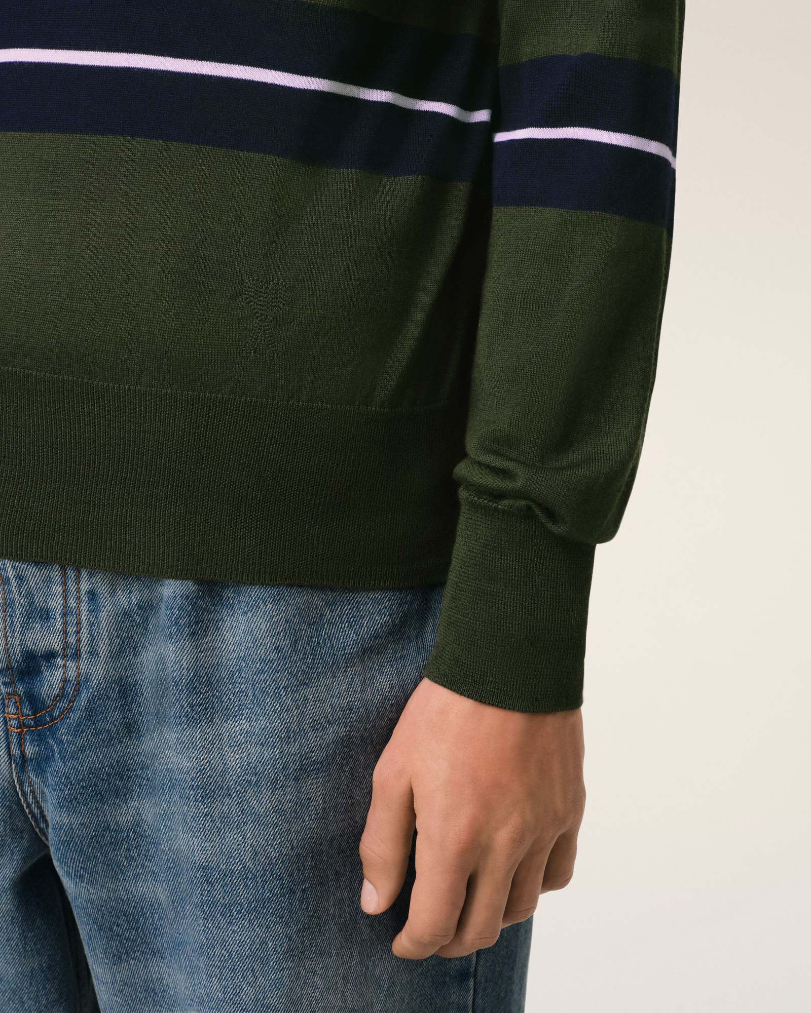 Shop Ami Alexandre Mattiussi Ami Tonal Striped Polo In Green