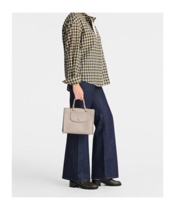 Longchamp Grey Handbag With Embossed Logo On The Front And Adjustable And Removable Shoulder Strap In Leather In Nude