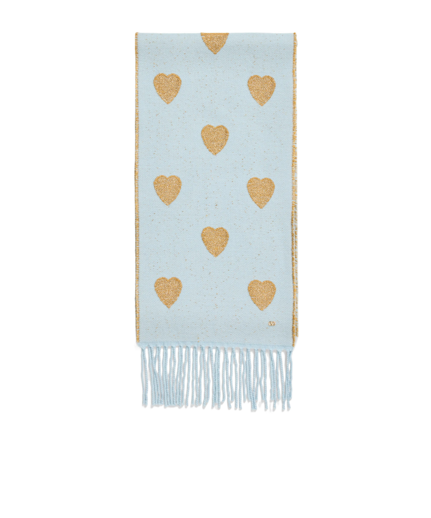 Valentino Heart Pattern Scarf Fringed Ends In Blue
