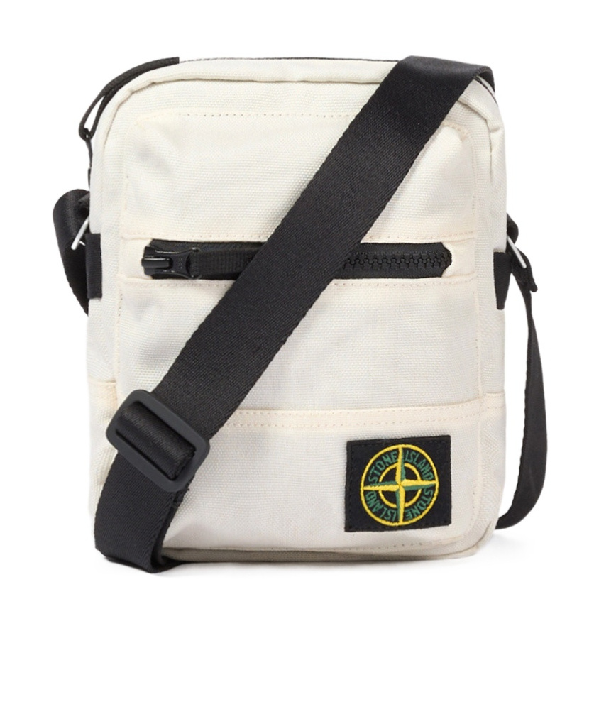 Stone Island Pouch Bag With Zip Compartments And Adjustable Strap In White