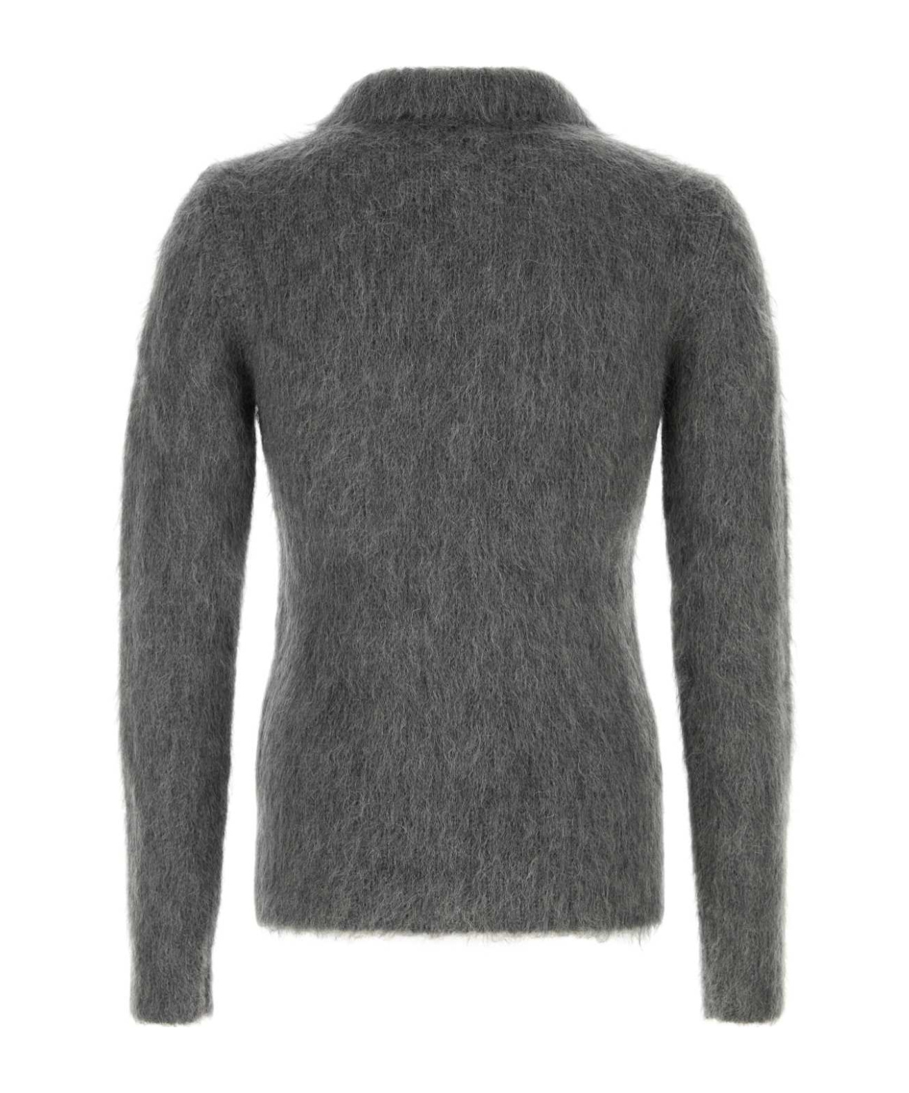 Gucci Men Grey Cardigan With Classic Collar And Brushed Effect In Mohair Blend Woman In Gray