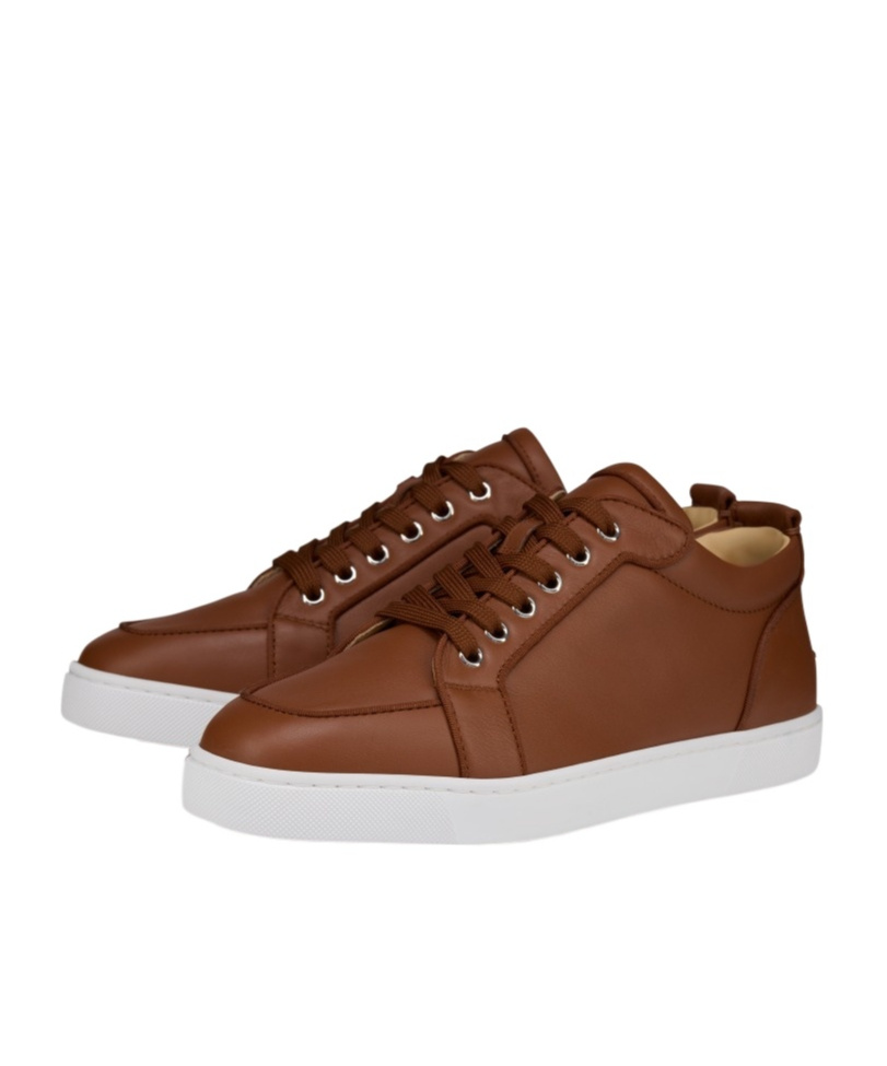 Christian Louboutin Rantulow Orlato Grosgrain-trimmed Full-grain Leather Sneakers In Brown