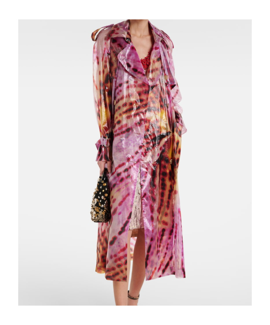 Dries Van Noten Printed Double-breasted Trench Coat In Pink