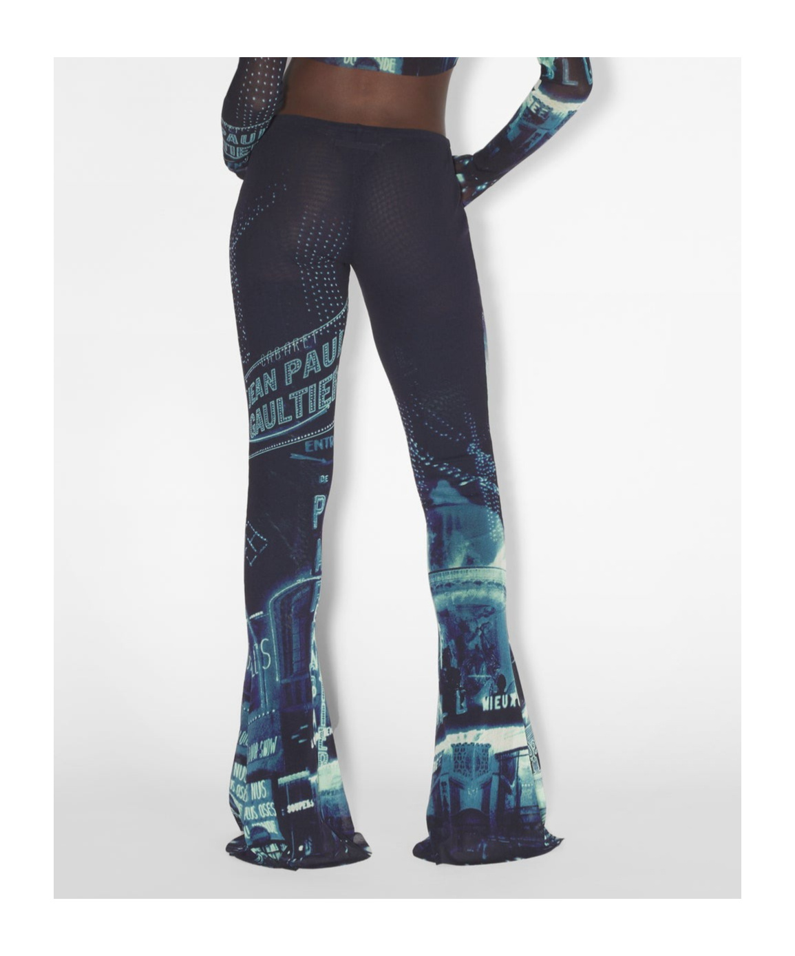 Jean Paul Gaultier Pigalle Mesh Flare Printed Trouser In Black