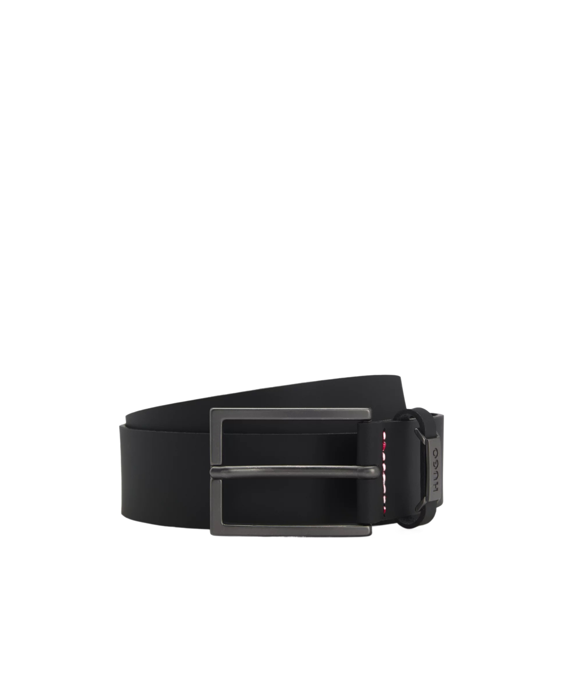Hugo Boss Leather Belt With Logo Plaque Buckle In Black