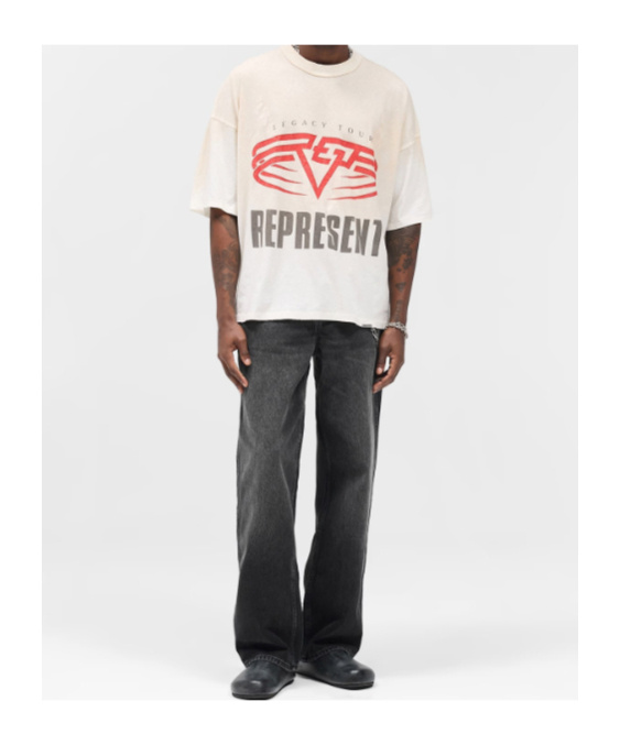 Represent Mens Washed Ecru Legacy Tour Graphic-print Short-sleeves Cotton Blend T-shirt In White