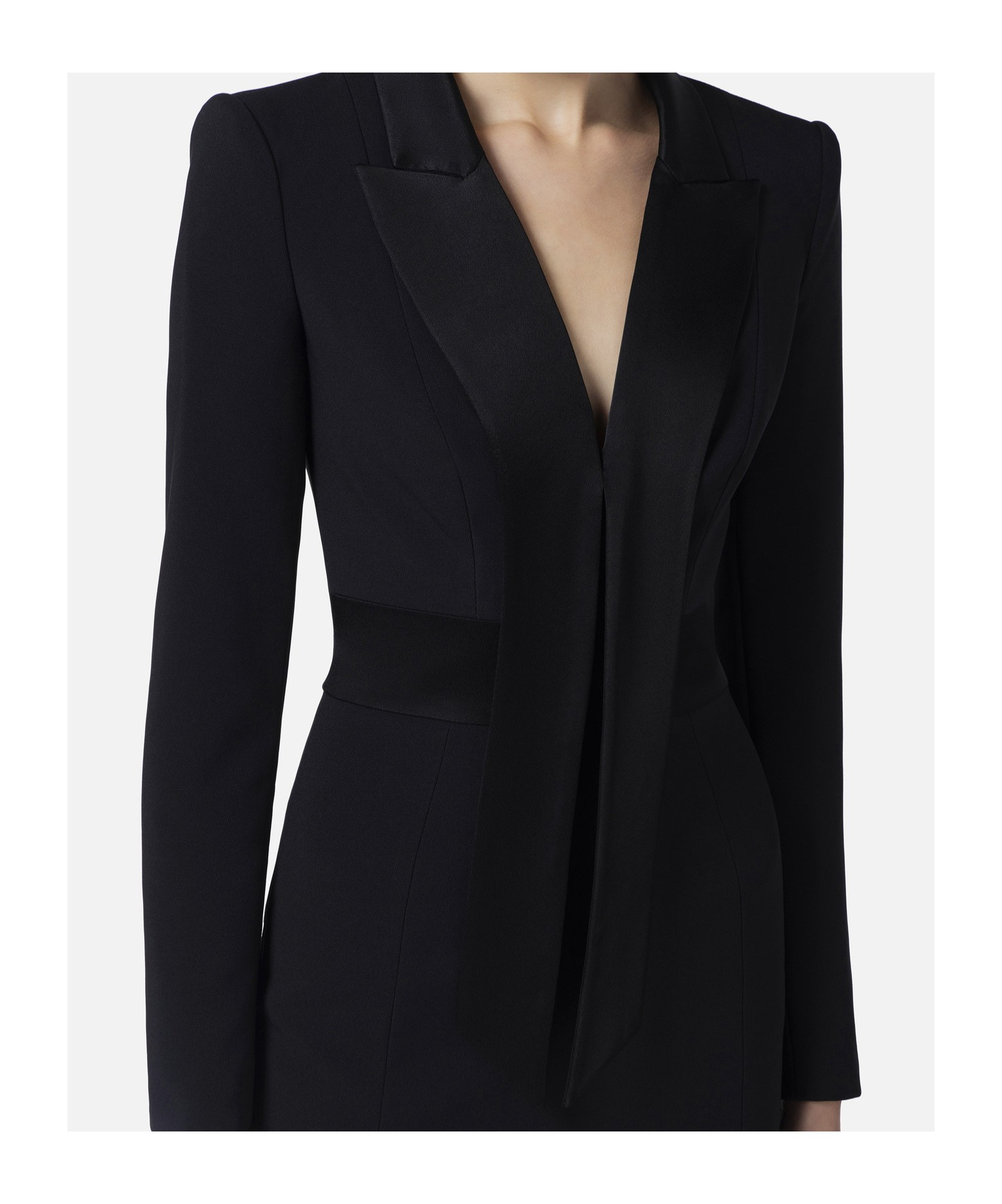 Elisabetta Franchi Satin-lapels Crepe Mini Dress In Black
