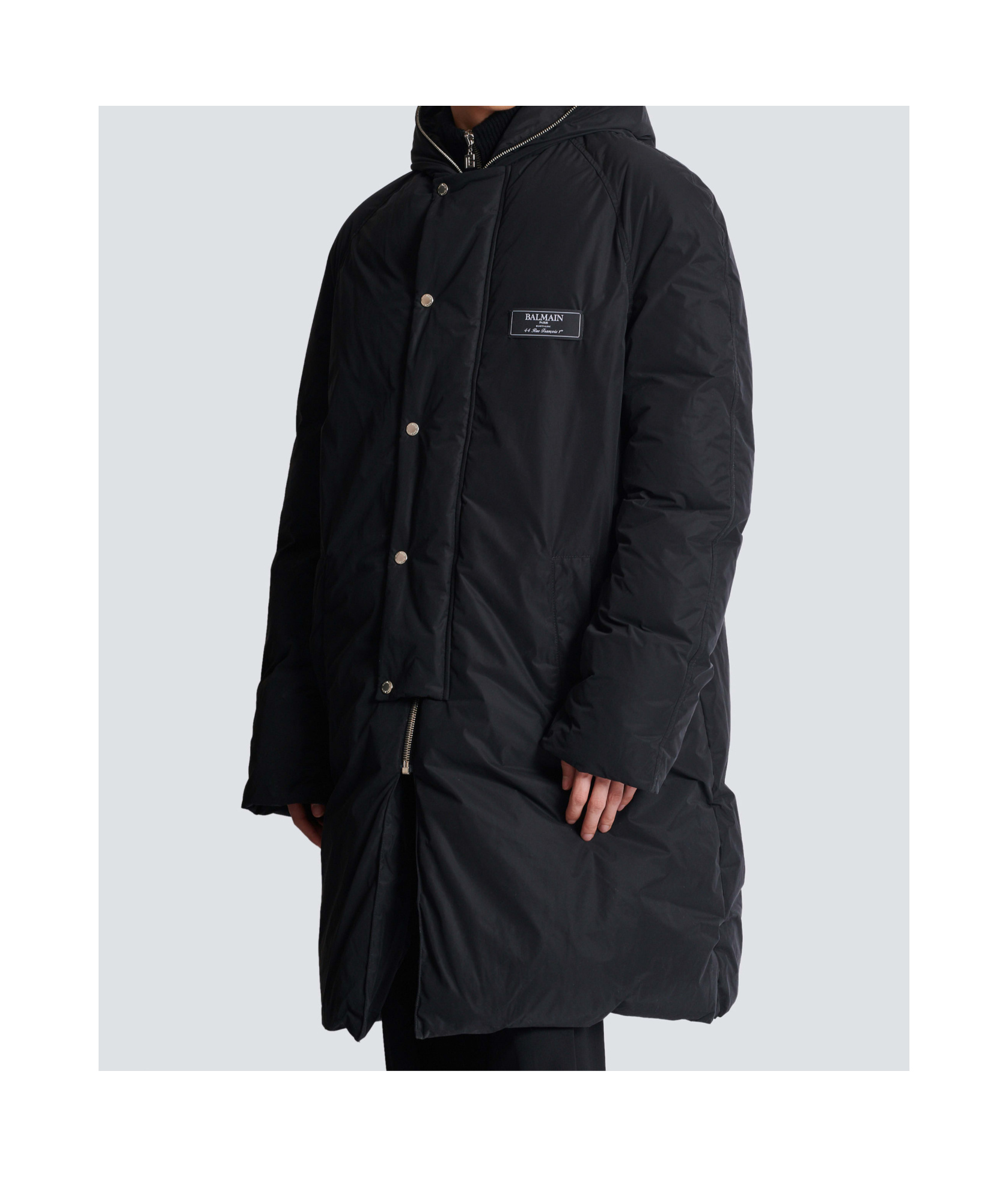 Balmain Quilted Hooded Jacket Silver Hardware In Black