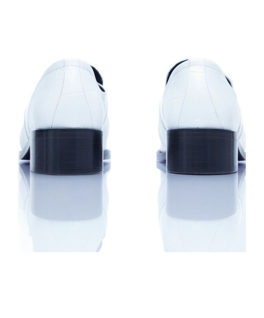 By Far Maxi Croco Embossed Leather Loafers In White
