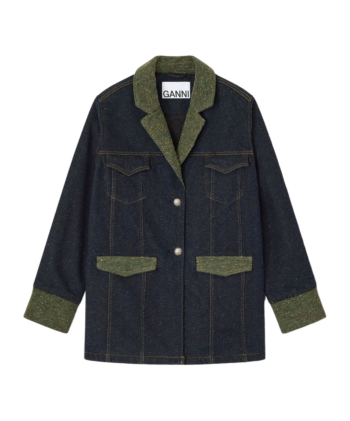 Ganni Twill Denim Oversized Blazer In Black