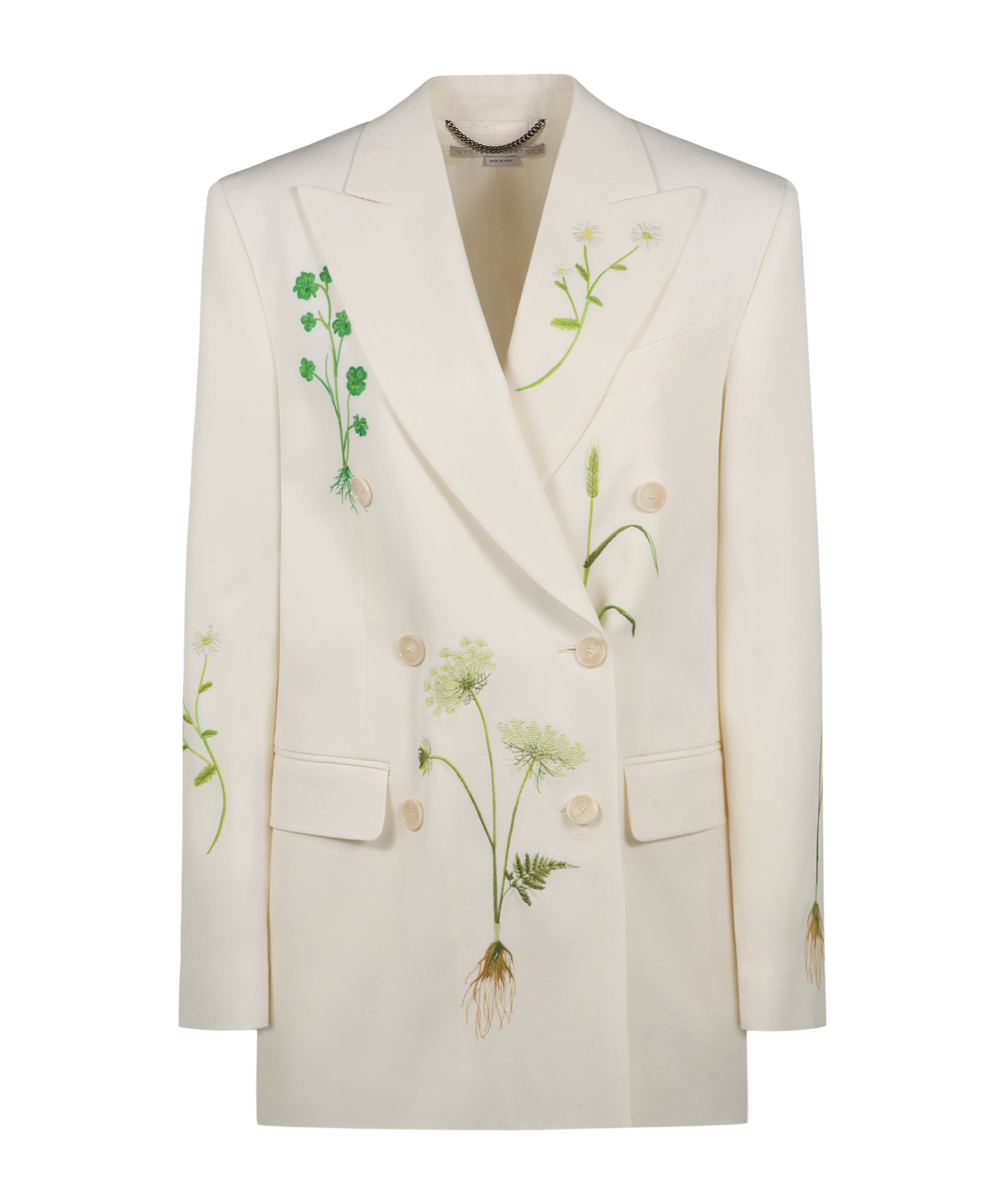 Stella Mccartney Floral Embroidered Double-breasted Blazer In Neutral