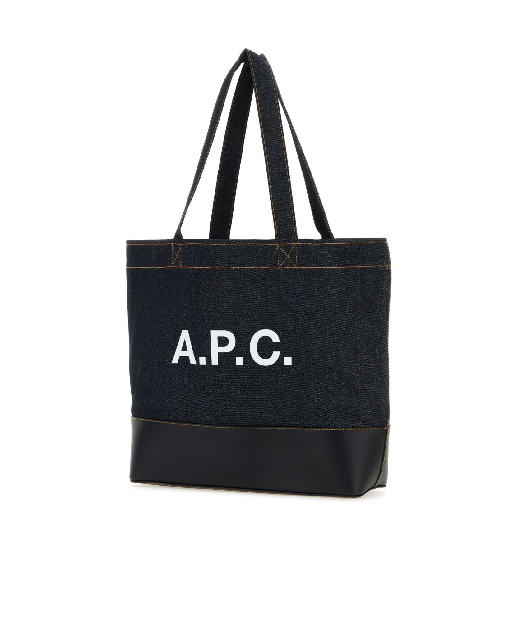 Apc A.p.c. Men Blue Denim And Leather Axel Shopping Bag In Black