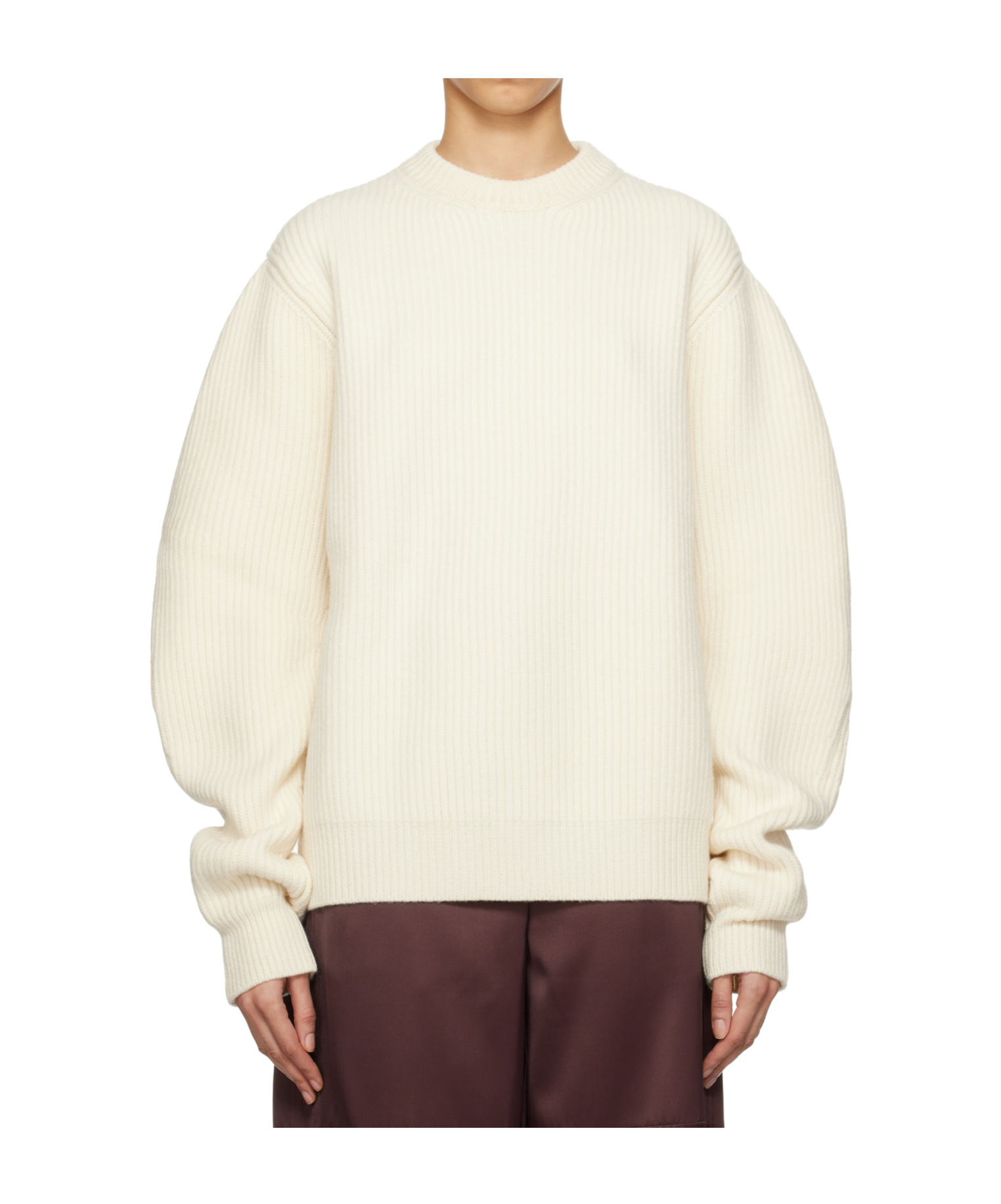 Jil Sander Baloon Sleeve Fisherman Sweater In White