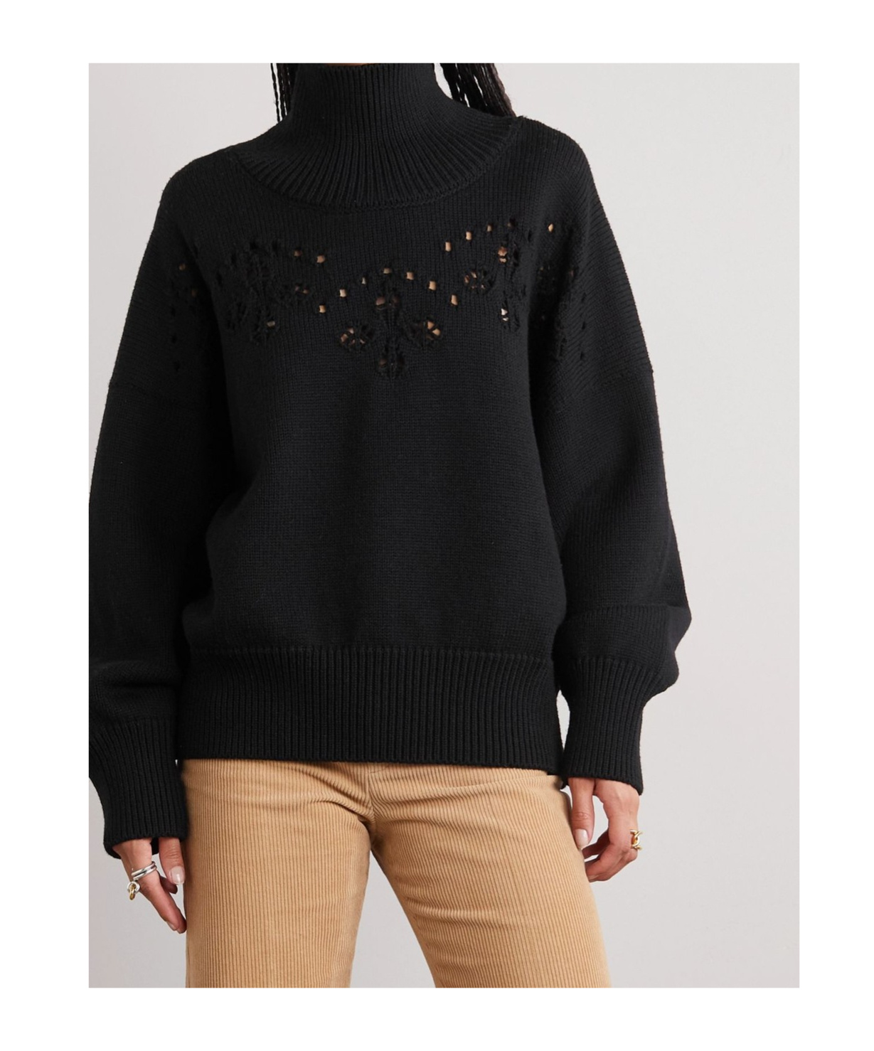 Shop Chloé Open-knit Roll-neck Wool Jumper In Black