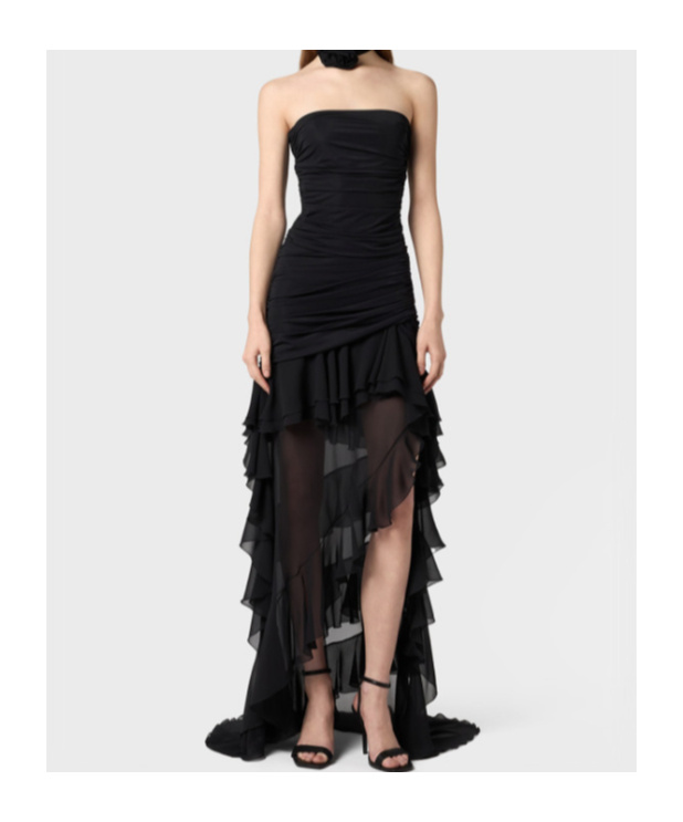 Blumarine Chiffon Ruffled Dress In Black