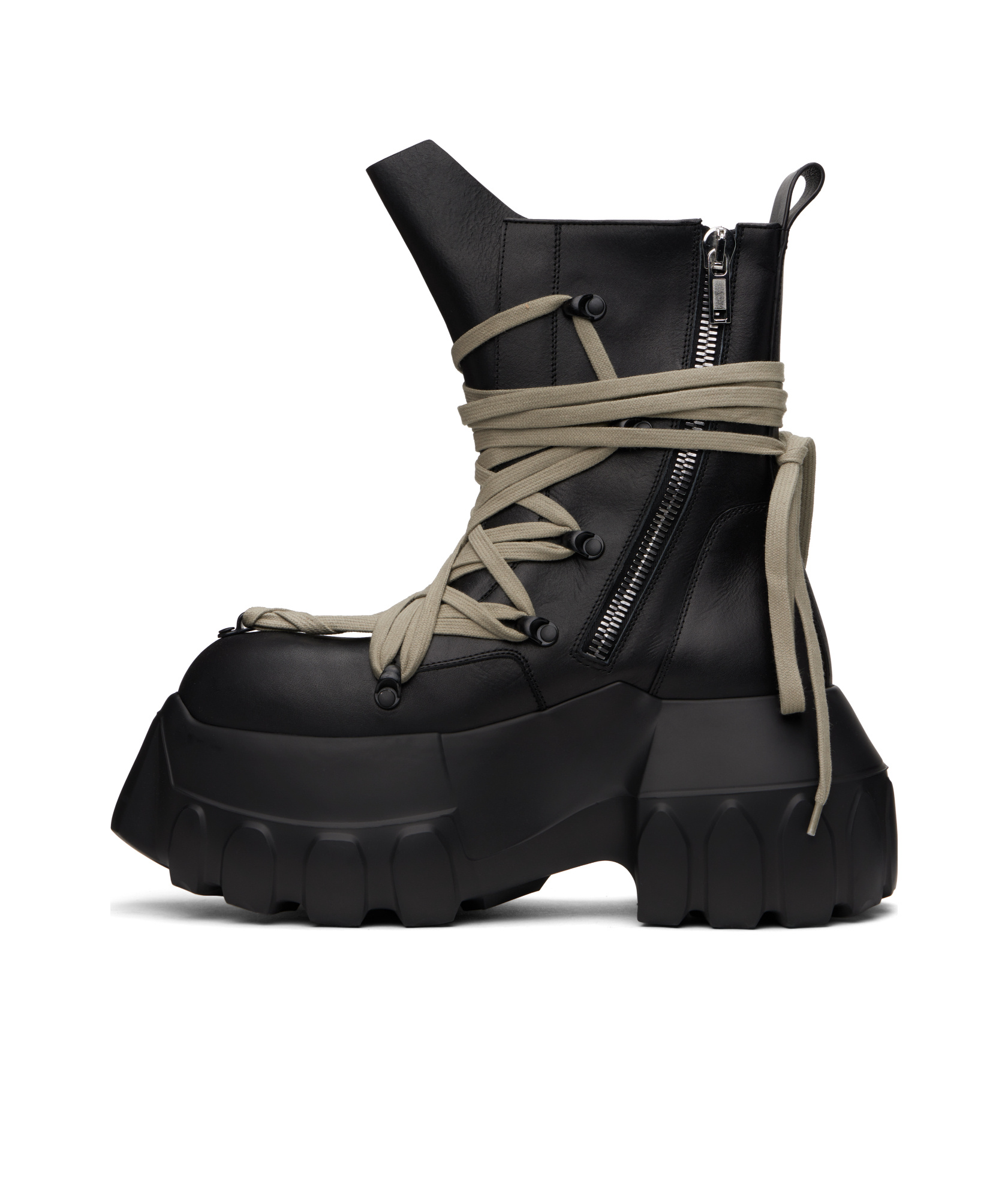 Rick Owens Black Hollywood Megalace Mega Tractor Boots In Black