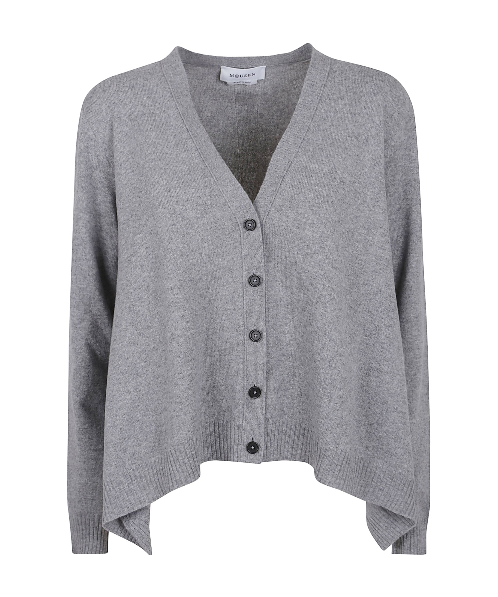 Alexander Mcqueen Vneck Cardigan With Volume And Ribbed Hem In Gray