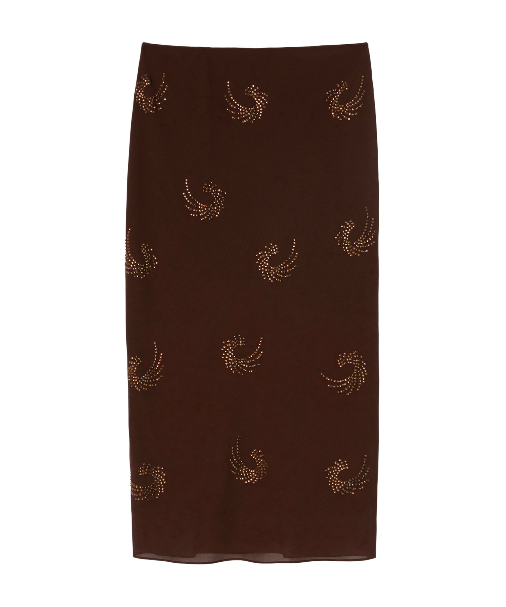 Pinko Georgette Skirt With Rhinestone Swirls In Brown