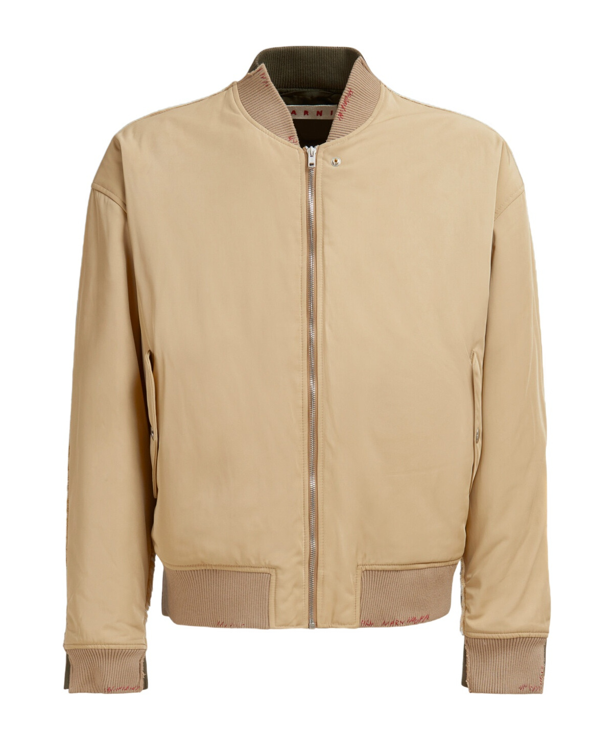 Shop Marni Beige Twill Bomber Jacket With Contrast Back In Nude