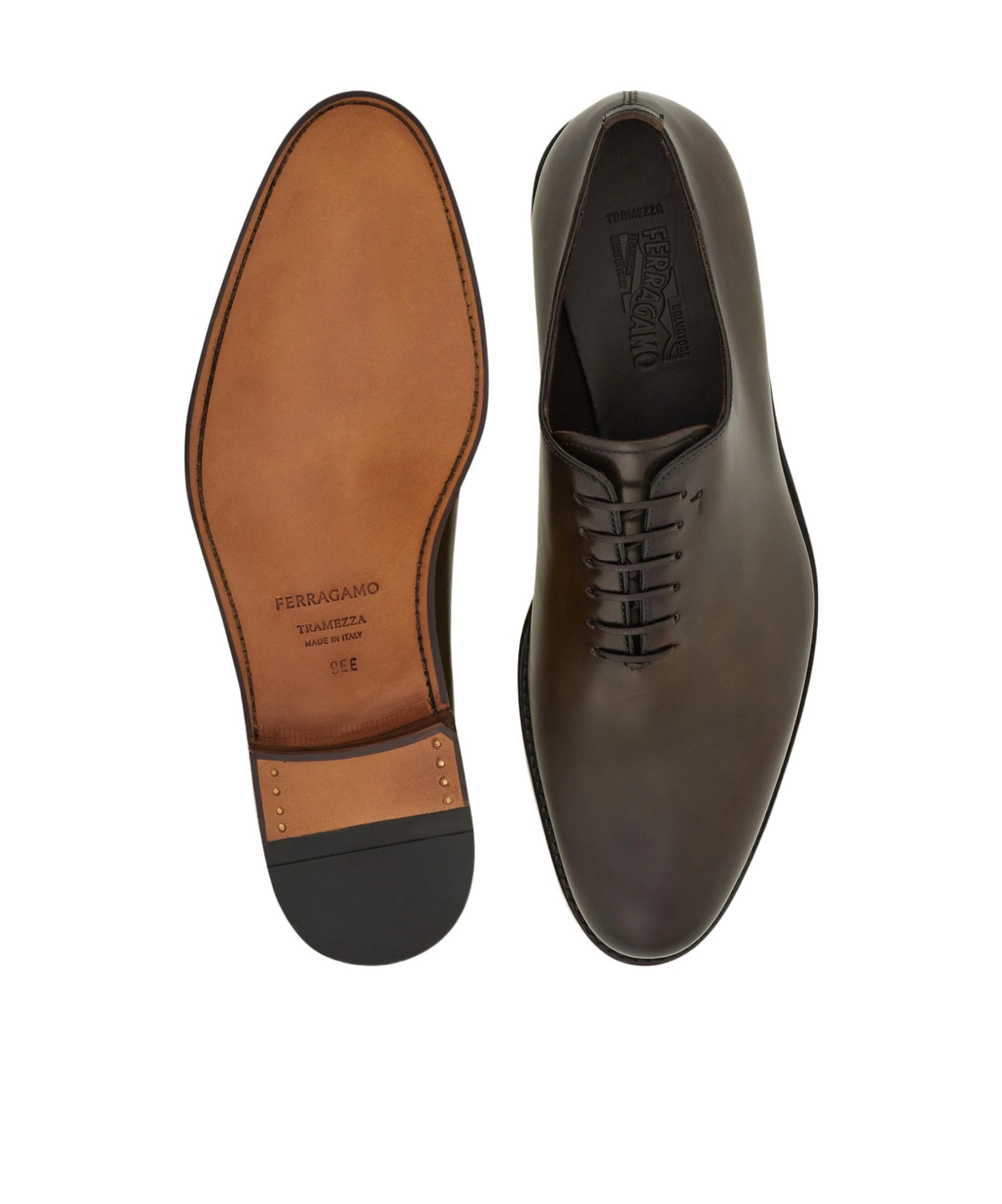 Ferragamo Man Lace-up Shoes Cocoa Size 11.5 Leather In Brown