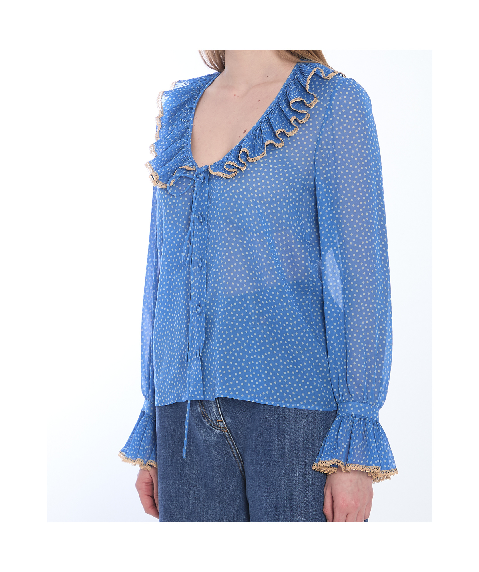 Shop Valentino Polka Dot-print Silk Blouse In Blue