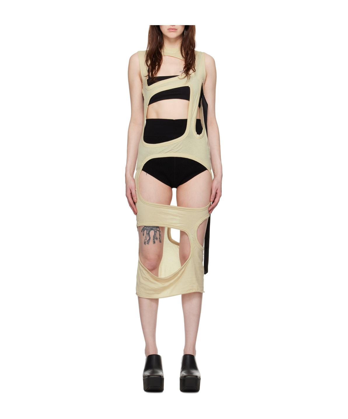 Rick Owens Drkshdw Off-white Membrane Ii Midi Dress In Gray