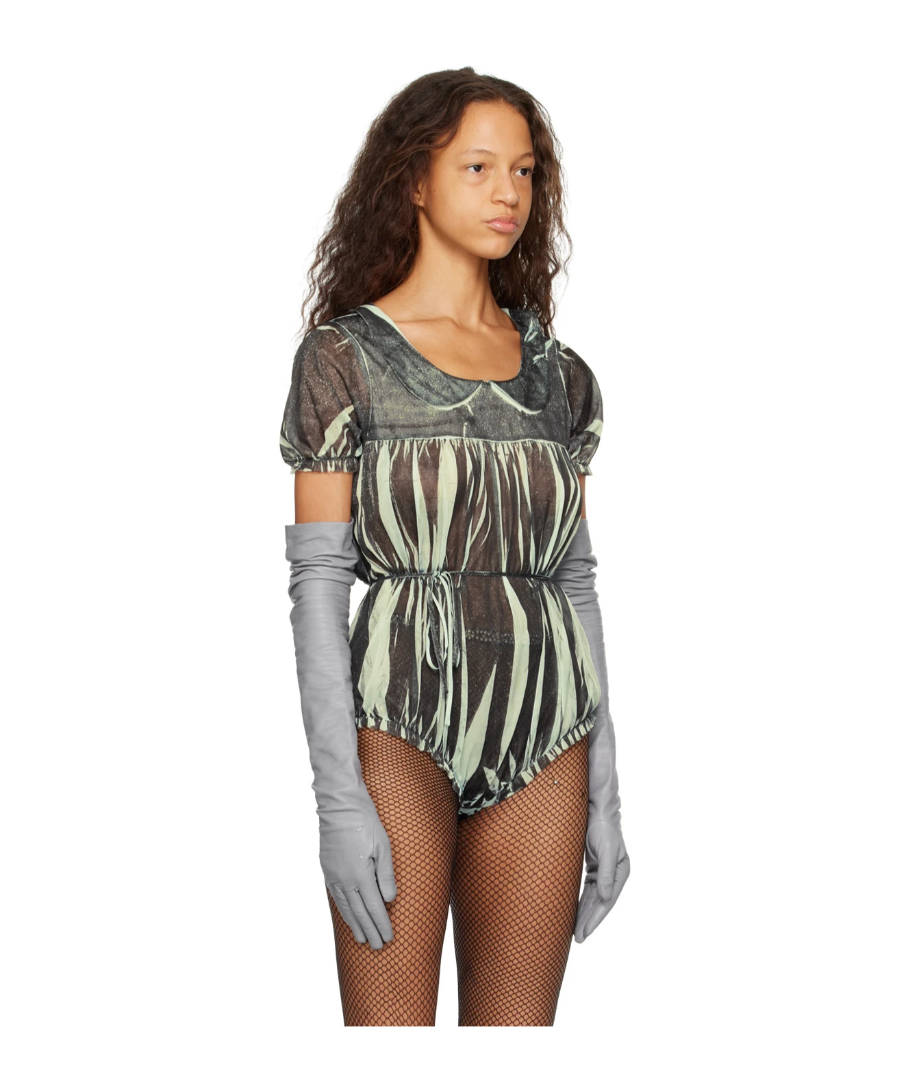 Maison Margiela Zebra-print Short-sleeve Bodysuit In Gray