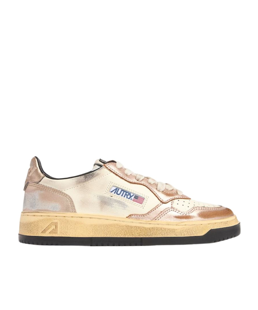 Autry 'super Vintage' White And Metallic Low Top Sneakers With Logo Detail