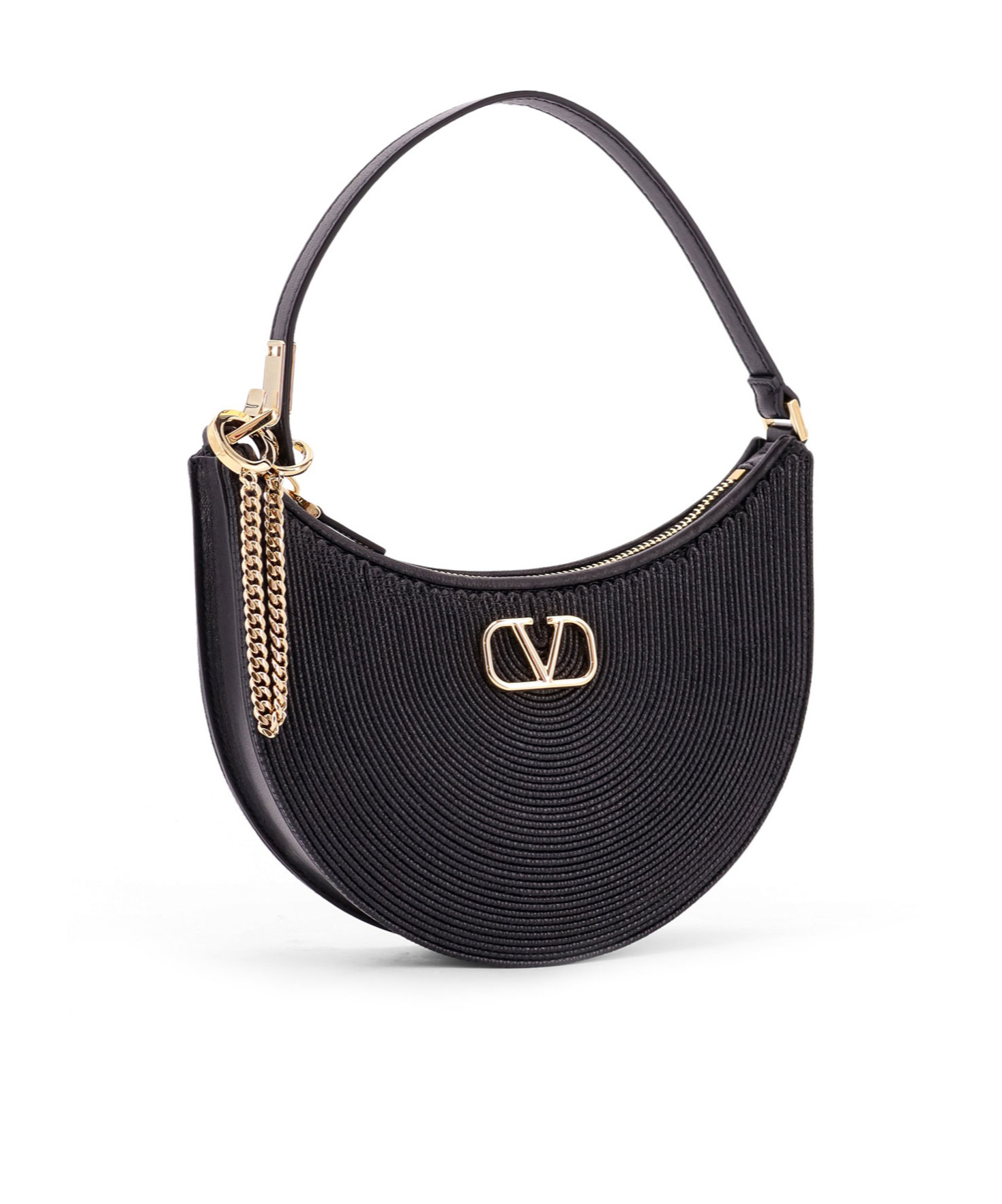 Valentino Garavani Valentino Half-moon Leather Shoulder Bag With Chain Strap In Black
