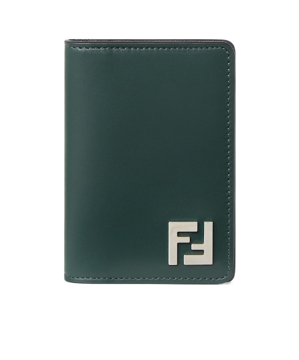 Fendi Green Leather And Black Ff Canvas Card Holder In Green